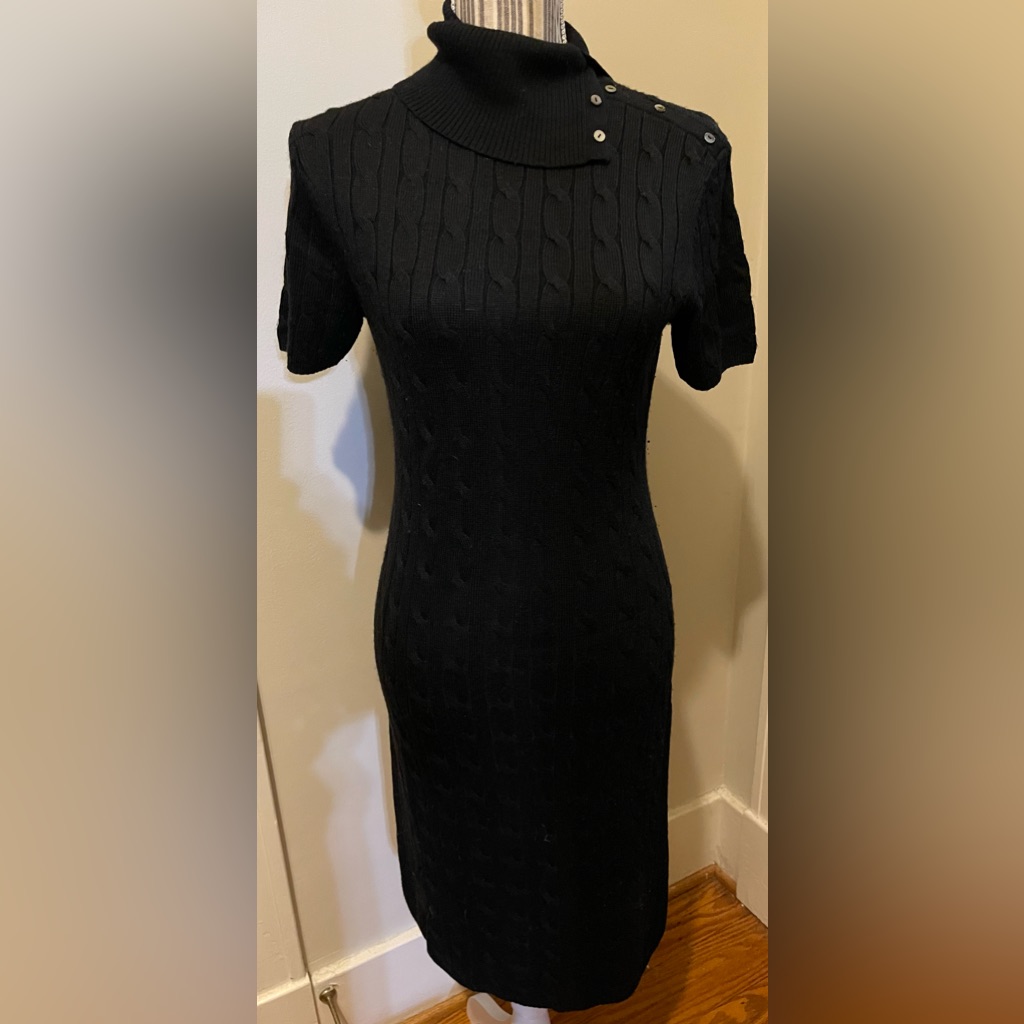 Brooks Brothers Cable Knit Sweater Dress With Button Detail.